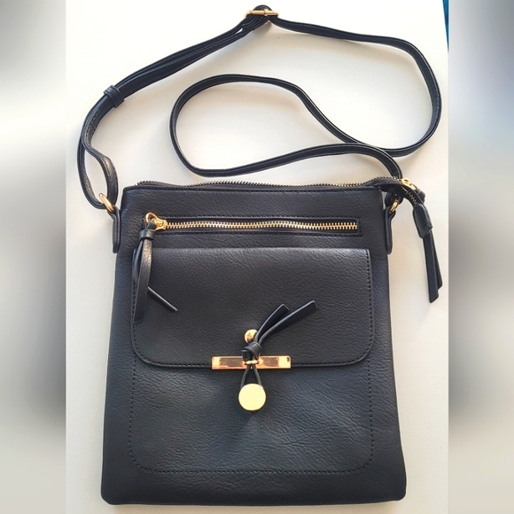 Handbags - Faux leather purse, gold accents, adjustable length